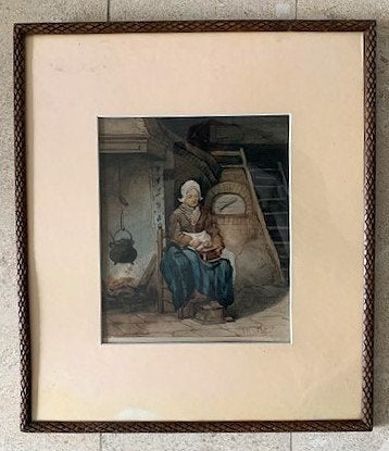 Vrouw in interieur 1878 - Maurits Maxim. von Hoff 1817-1893, Antiek en Kunst, Portret of Personen, Oud hollands, Gedateerd, Ophalen of Verzenden