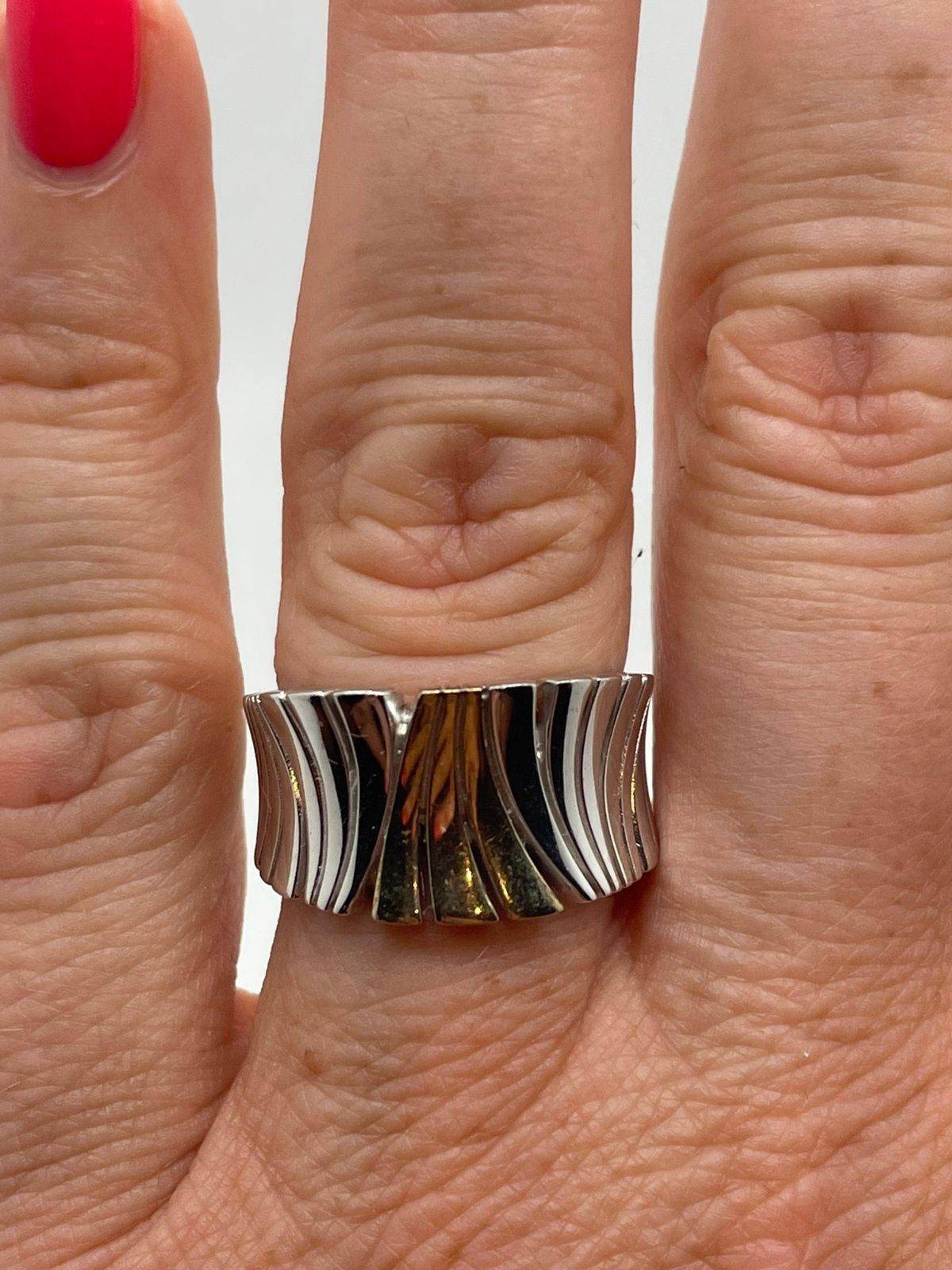 E718 Prachtige zilveren bicolor Breuning ring maat 17,5, Ophalen of Verzenden, X, Dame, Zilver
