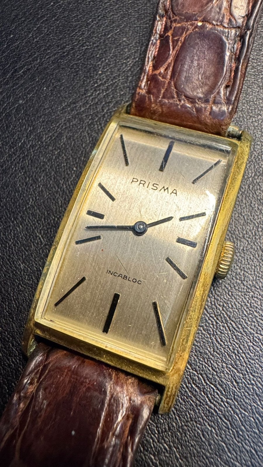 Prisma Incabloc Verguld Polshorloge met Leren Bandje, Sieraden, Tassen en Uiterlijk, Horloges | Antiek, Overige merken, Overige materialen