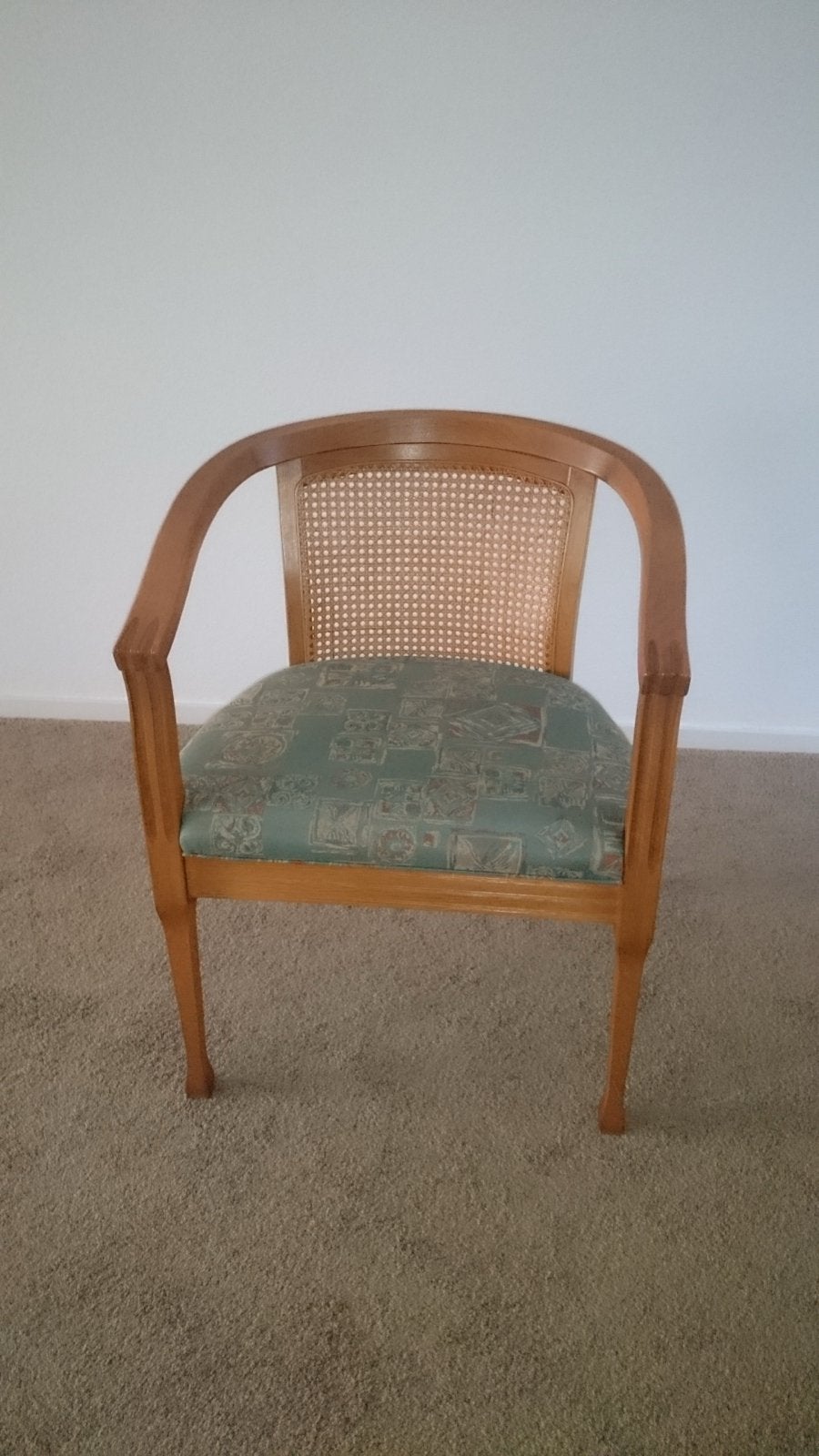 Vintage houten stoel webbing rugleuning stoffen zitting, Ophalen