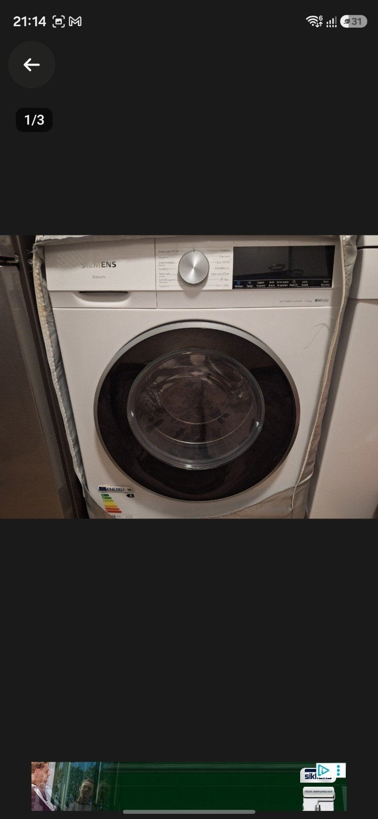 wasmachine als nieuw ( in Oud-Beijerland ), Witgoed en Apparatuur, Ophalen, 1200 tot 1600 toeren, 8 tot 10 kg, Zo goed als nieuw