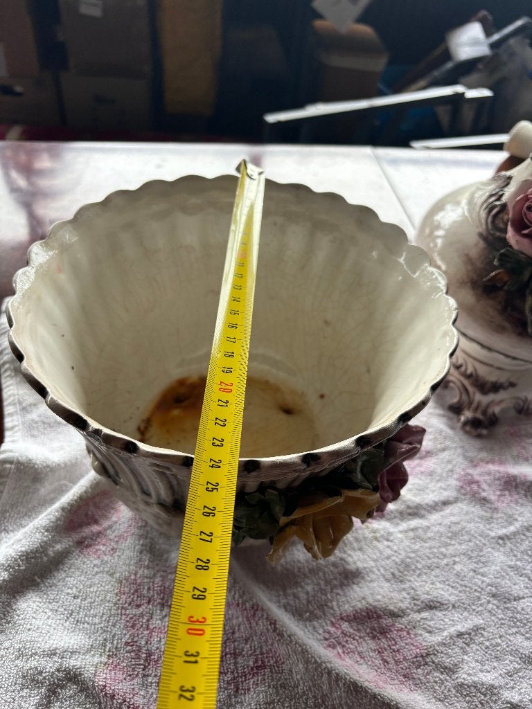 V. Bassano Italië Majolica Keramiek Bloempot en Gieter Set, Ophalen