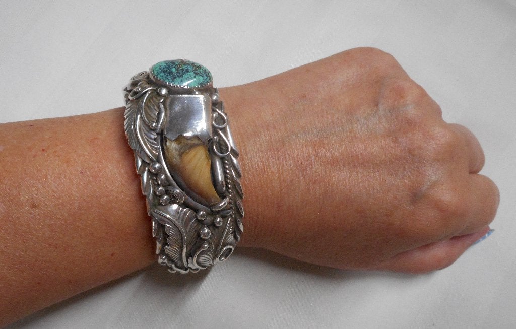 Zilveren zware Navajo armband met berenklauw nr.397, Sieraden, Tassen en Uiterlijk, Verzenden, Zo goed als nieuw, Zilver, Zilver