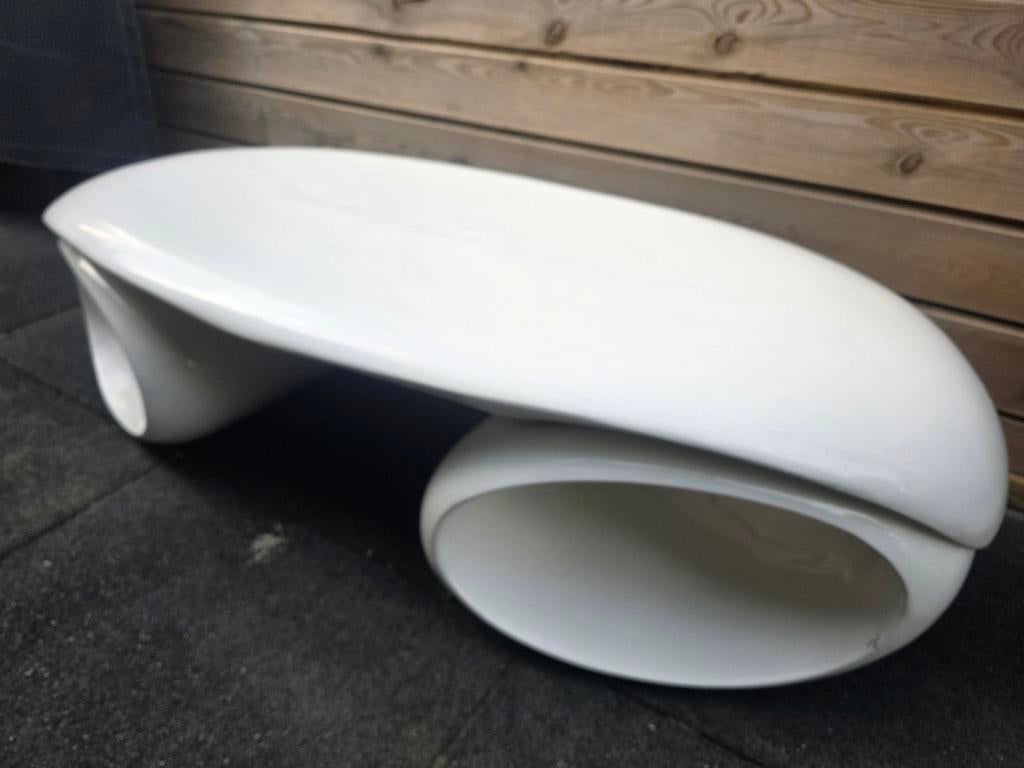 Moderne witte design salontafel, Ophalen, Kunststof, 100 tot 150 cm, 50 tot 100 cm