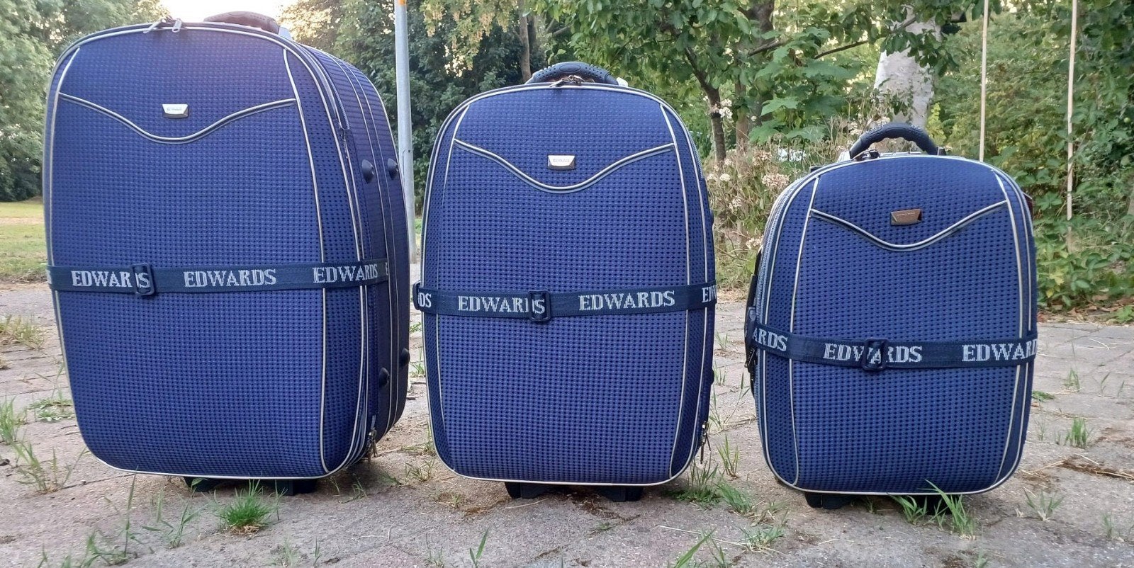 reiskofferset 3 delig merk Edwards, Sieraden, Tassen en Uiterlijk, Ophalen, Blauw, Nieuw, Wieltjes