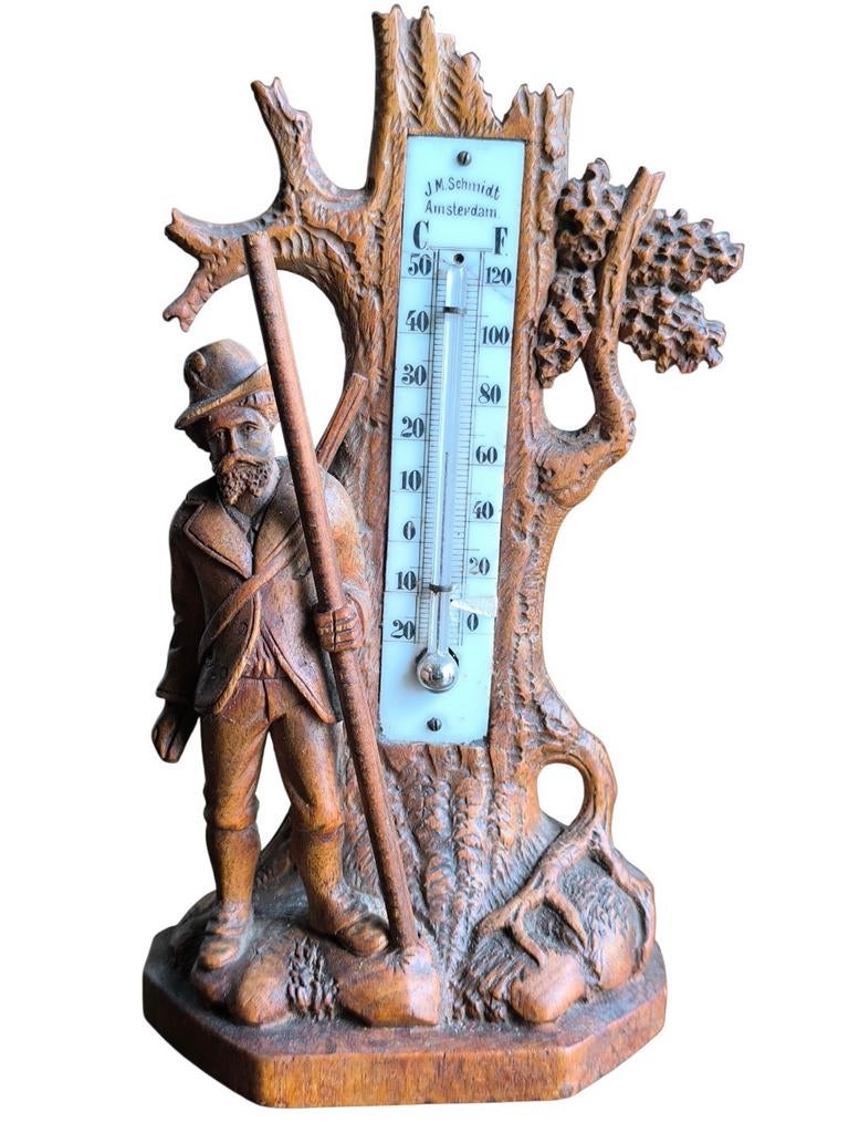 Antiek houtsnijwerk met thermometer, Ophalen of Verzenden
