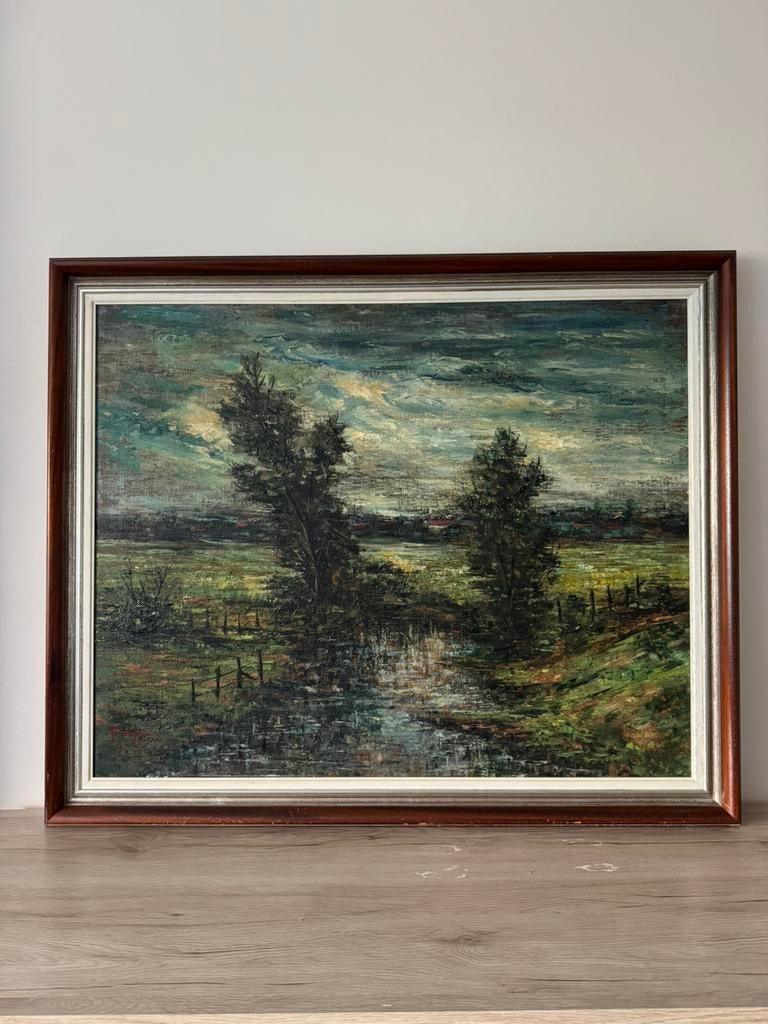 Frans Ronda schilderij - Limburgs Landschap 77x93cm, Antiek en Kunst, Ophalen