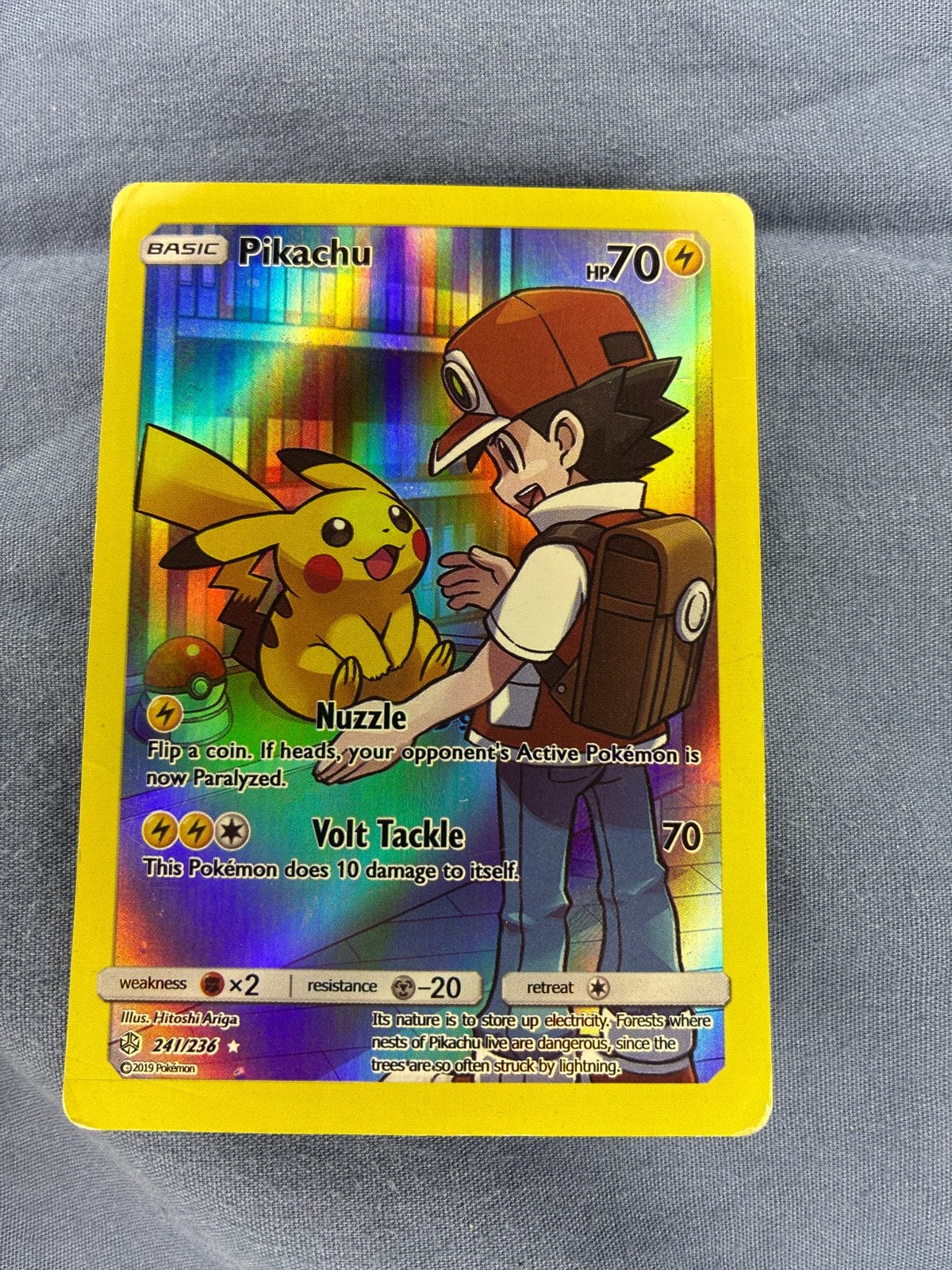 Pikachu & Red Full Art Tag Team GX Pokémon Kaart, Ophalen of Verzenden, Gebruikt, Losse kaart, Foil