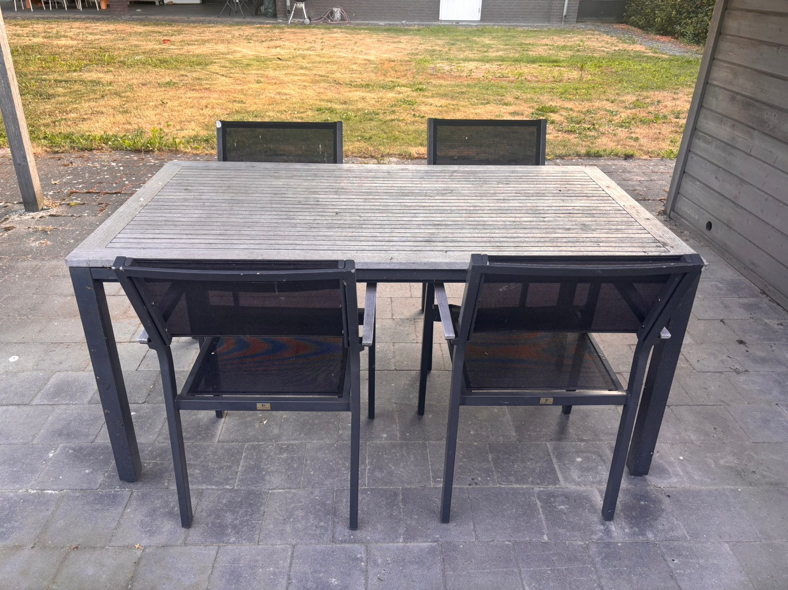 Gloster tuintafel met 4 stoelen, 4 zitplaatsen, Gebruikt, Eettafel, Aluminium