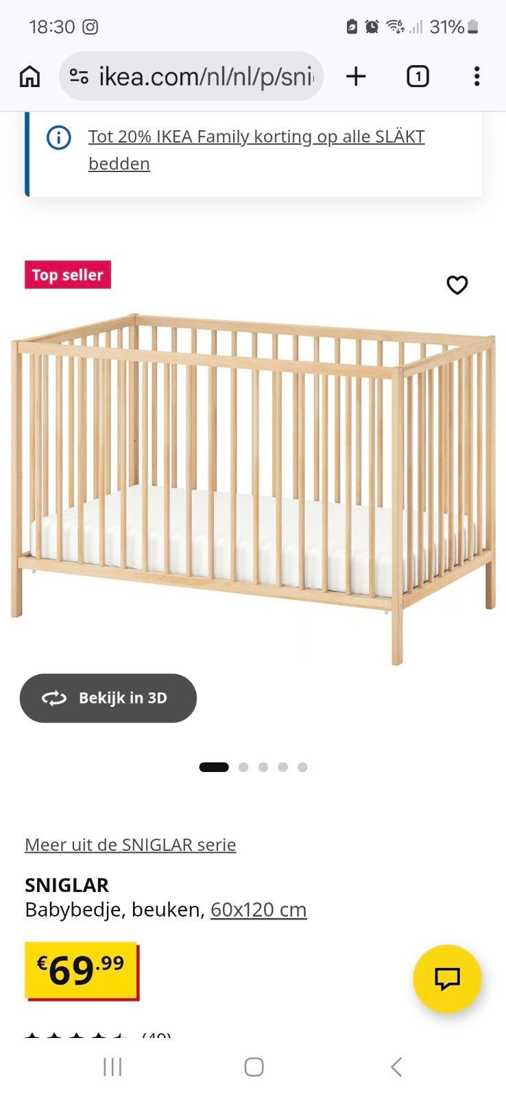 2x ikea sniglar ledikantje, Ophalen, Gebruikt, Lattenbodem, Minder dan 140 cm