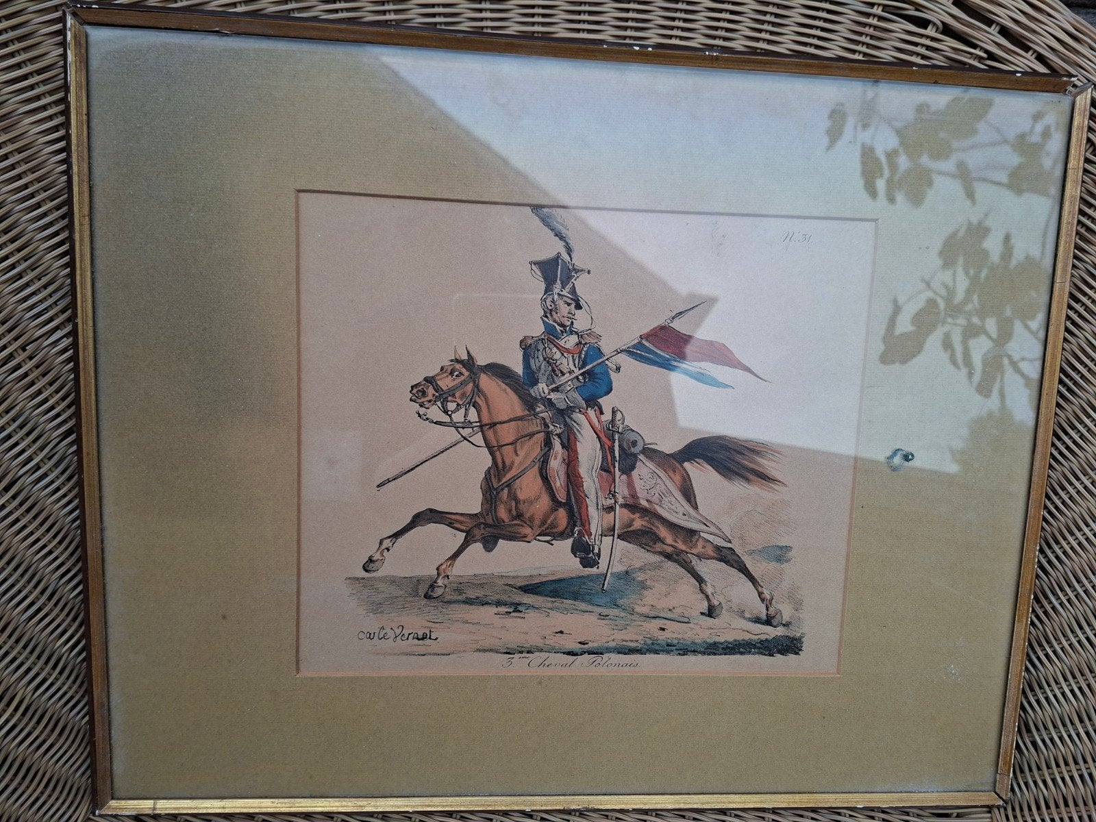 Ingekleurde litho? Carle Vernet 3e Cheval Polonais  25x30, Antiek en Kunst, Ophalen