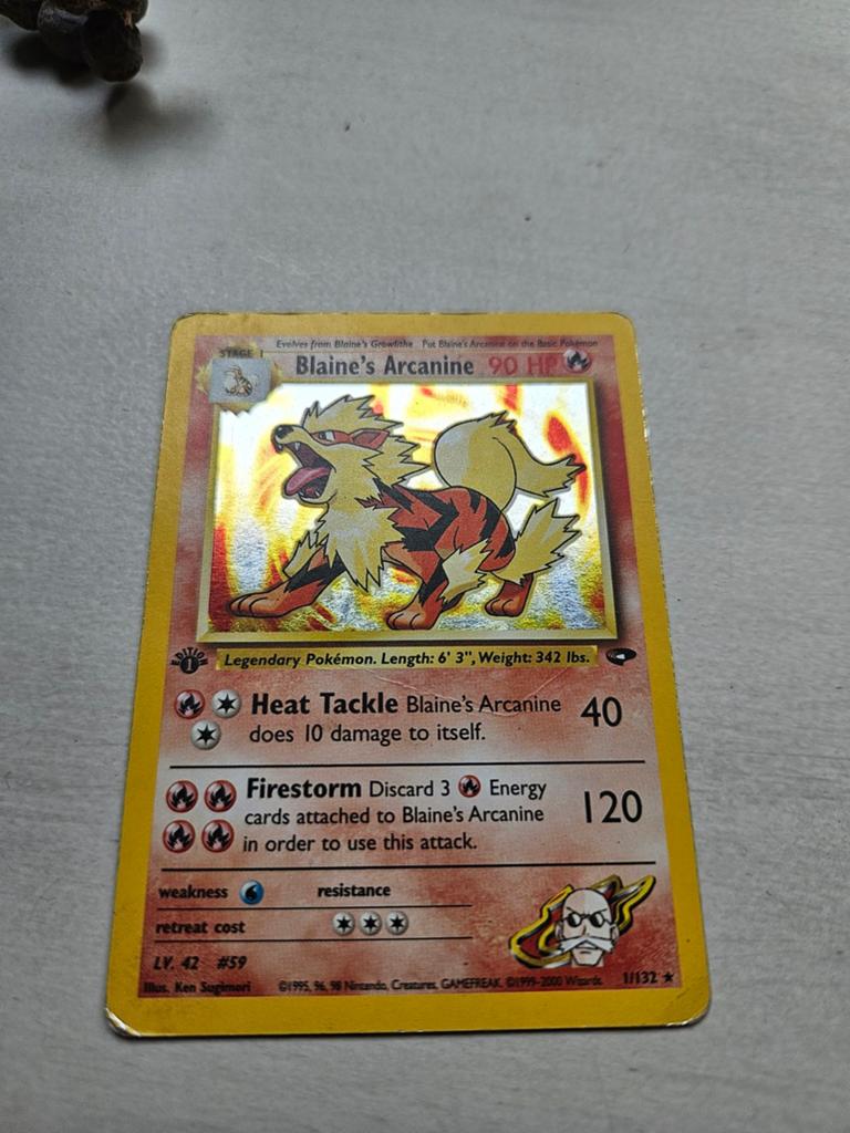Blaine's Arcanine First Edition 1/132 Gym Challenge, Ophalen of Verzenden, Gebruikt, Losse kaart, Foil