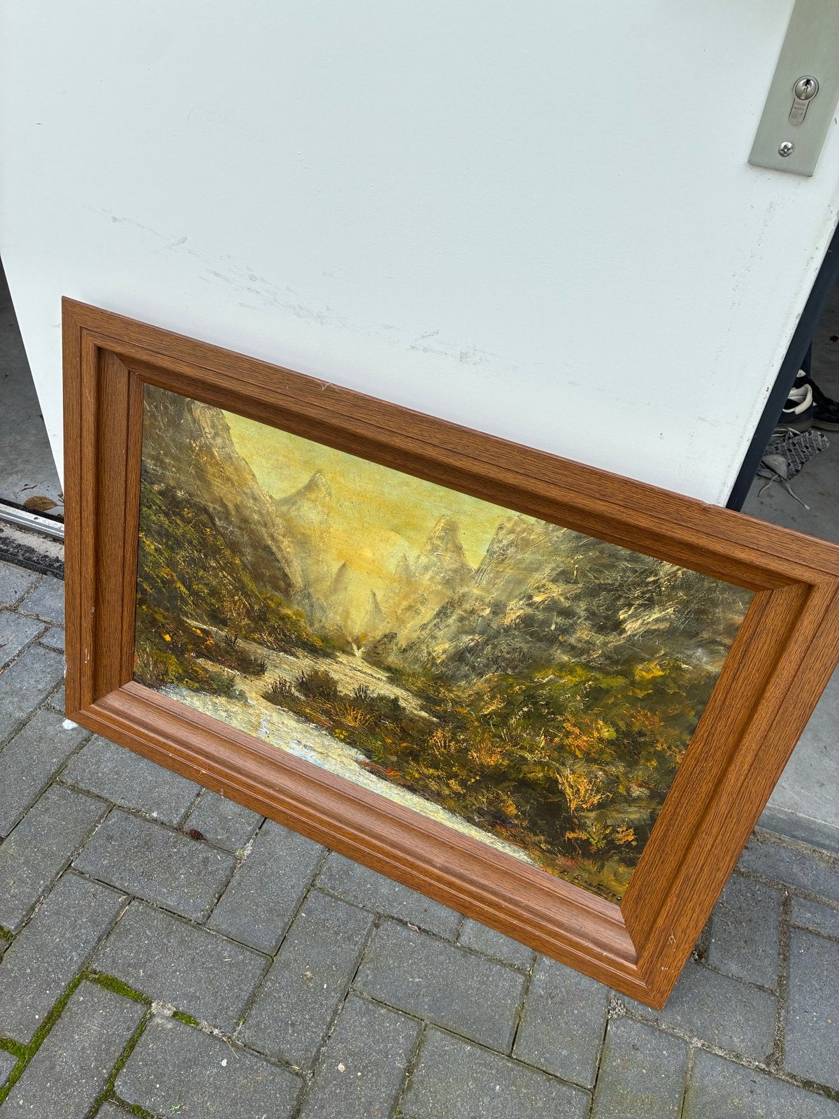 Schilderij met berglandschap en rivier, Ophalen, Doek, Realistisch, Landschap