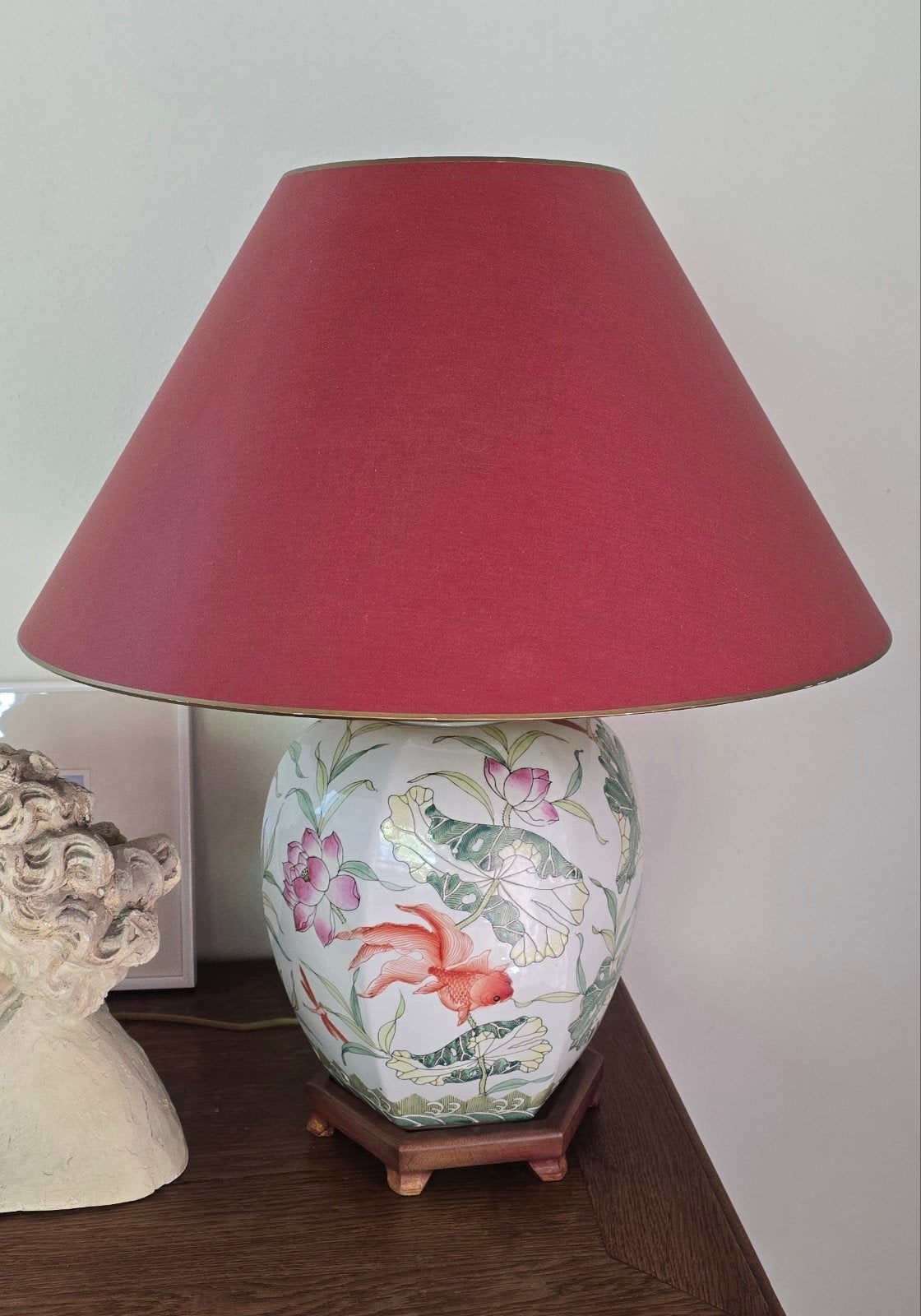 prachtig grote lamp met koi karpers in perfecte staat, Ophalen, Vintage