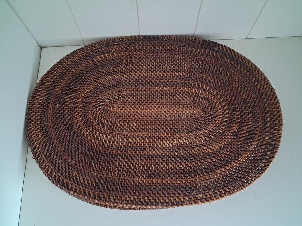 Boho set van 4 ovale rotan placemats, Huis en Inrichting, Ophalen of Verzenden, Natuurlijk materiaal, Bruin, Landelijk