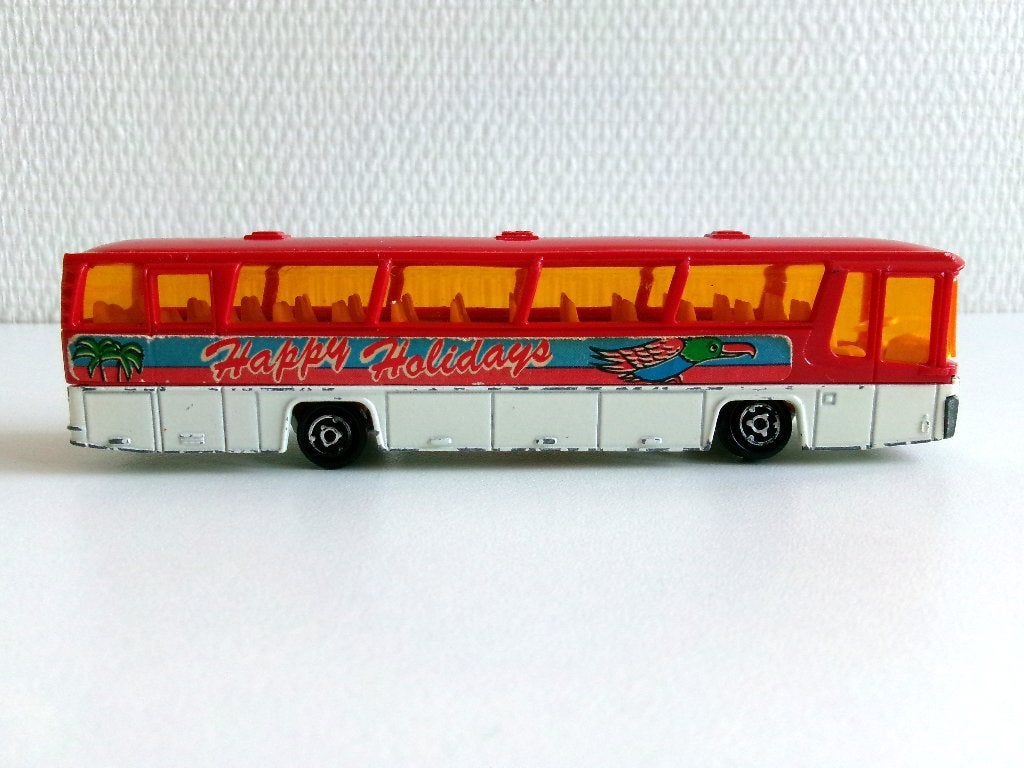 Neoplan Bus Happy Holidays rood 1:87 Majorette (geen ovp), Ophalen of Verzenden, Gebruikt, Bus of Vrachtwagen, Majorette