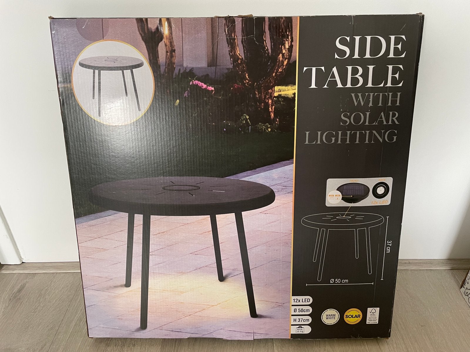 Sidetable met solarverlichting nieuw in doos, Huis en Inrichting, Tafels | Sidetables, Ophalen, 50 tot 100 cm, Rond, Nieuw