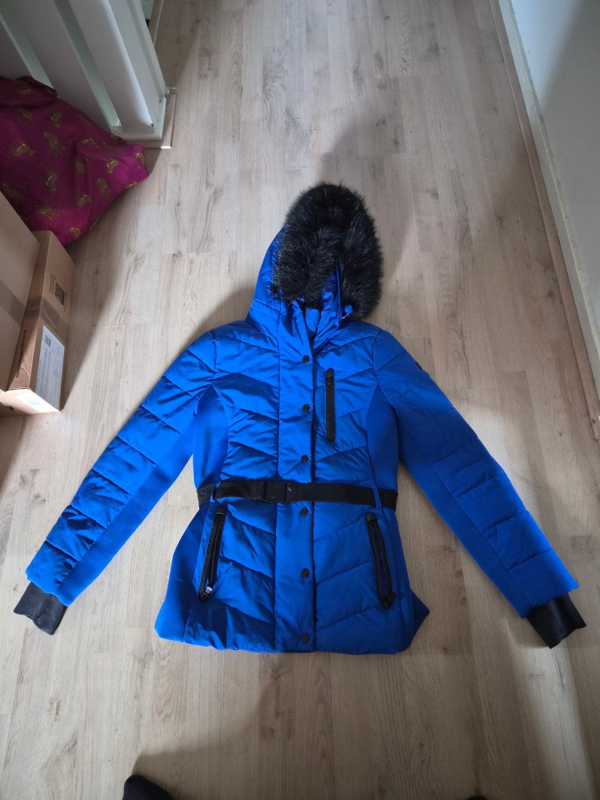 Michael Kors Jas - Blauw met Bontkraag, Michael Kors, Ophalen of Verzenden, Maat 36 (S), Blauw
