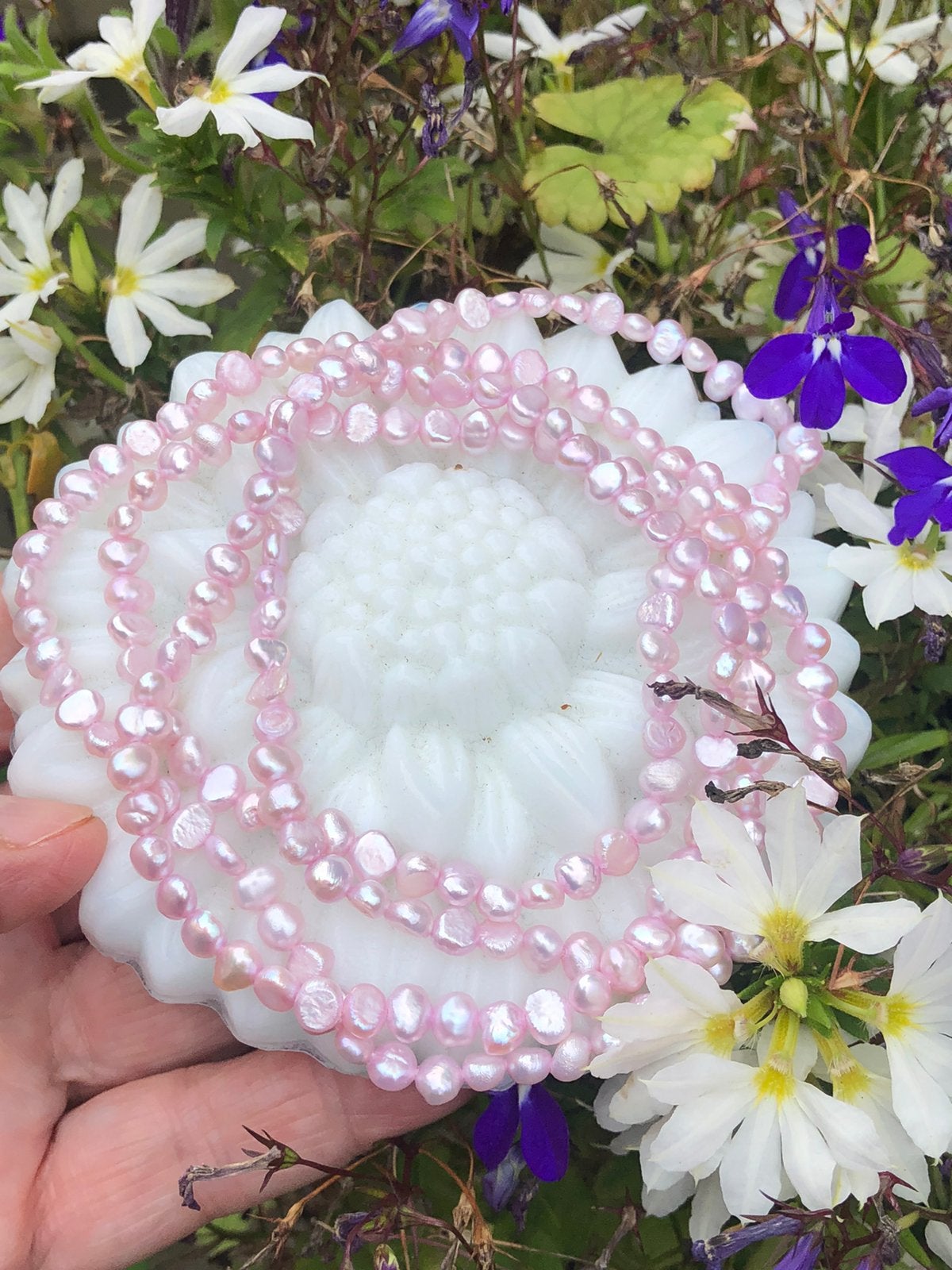 Parel ketting  Echte Zoetwater parels licht roze Vintage, Ophalen of Verzenden, Zo goed als nieuw, Roze, Overige materialen