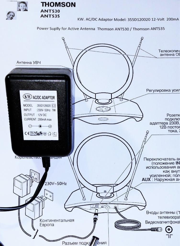 Thomson 355D120020 12V 0.2A AC Adapter Antenne ANT530 ANT53, Audio, Tv en Foto, Opladers, Ophalen of Verzenden, Zo goed als nieuw