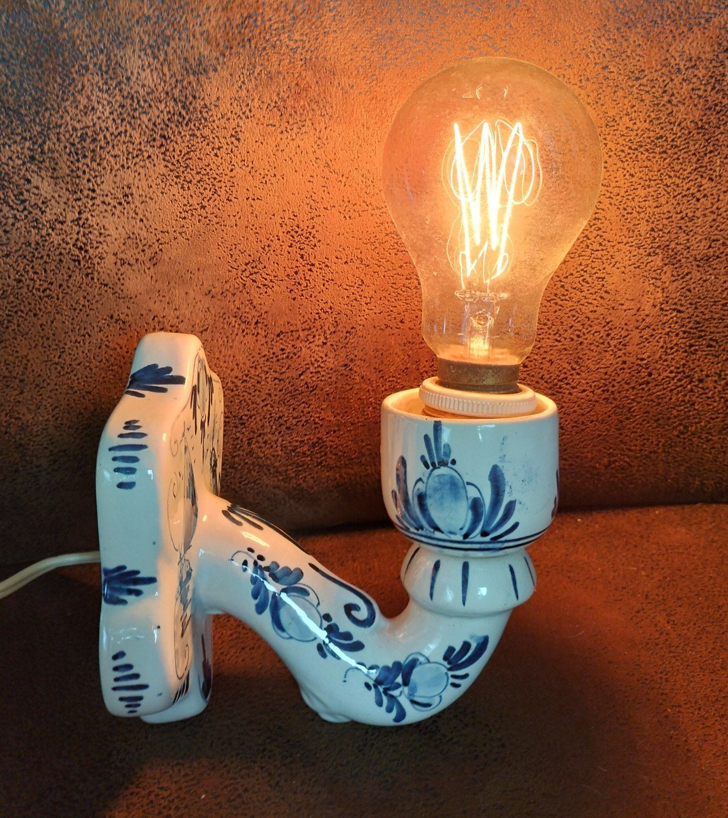 Prachtige Delfts blauwe, keramieken lamp voor aan de wand, Ophalen of Verzenden
