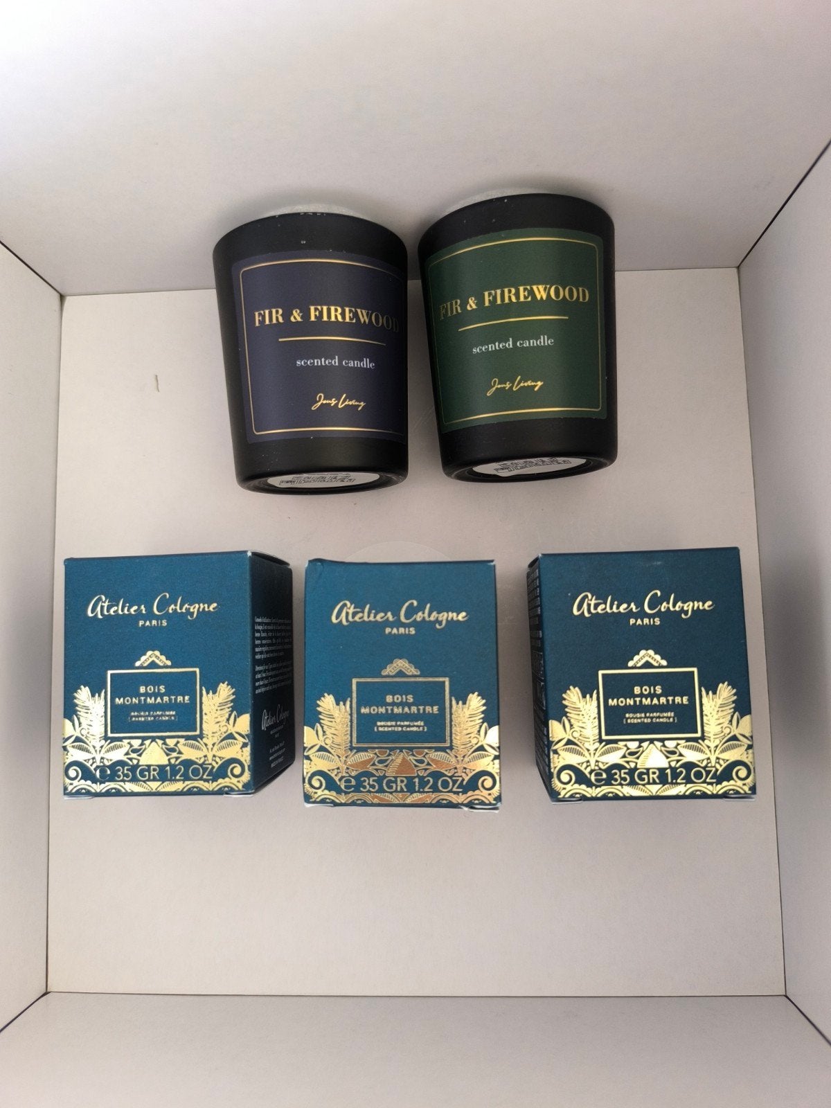 Geurkaarsen set: Fir & Firewood en Atelier Cologne, Overige merken, Kaars, Meerkleurig, Verzenden