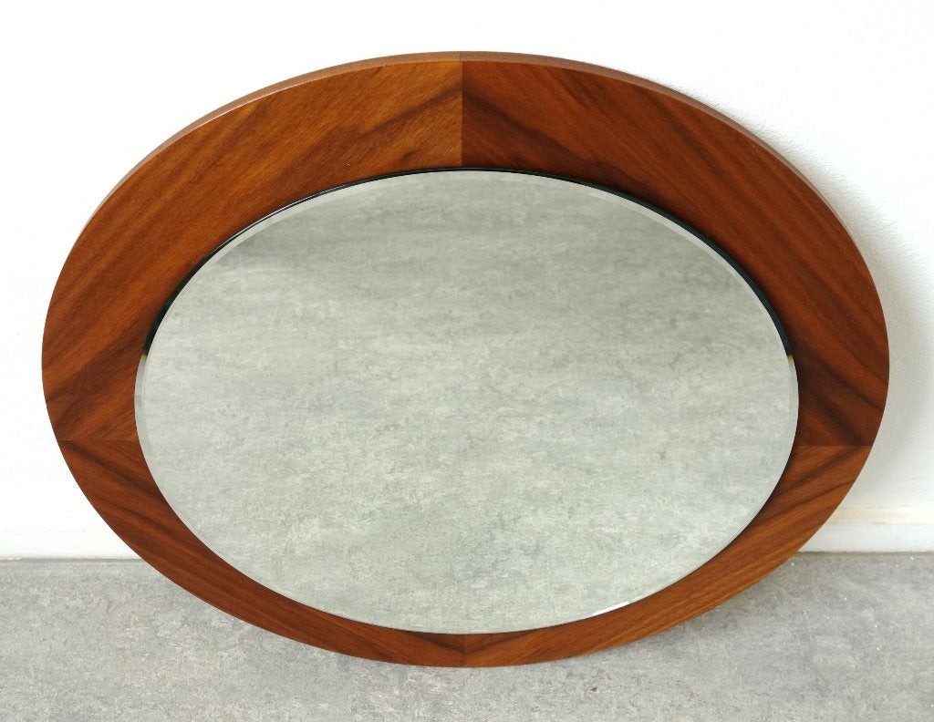 Vintage spiegel palissander Deens design Scandinavisch teak, Gebruikt, Rond, Ophalen of Verzenden, Minder dan 100 cm