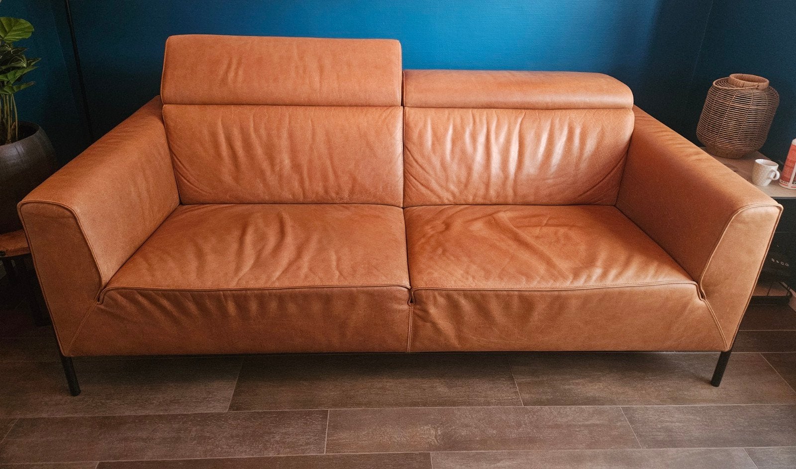 GRATIS cognac vintage leren bank 2,5 zits, Ophalen, Gebruikt, 75 tot 100 cm, 200 tot 250 cm