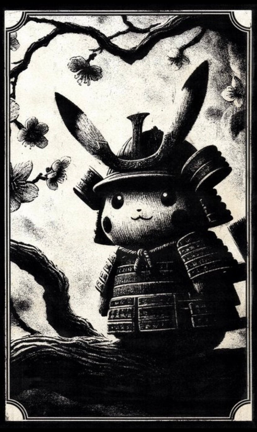 Kunstwerk Pikachu (Pokemon) Pikachu samurai, Antiek en Kunst, Ophalen of Verzenden
