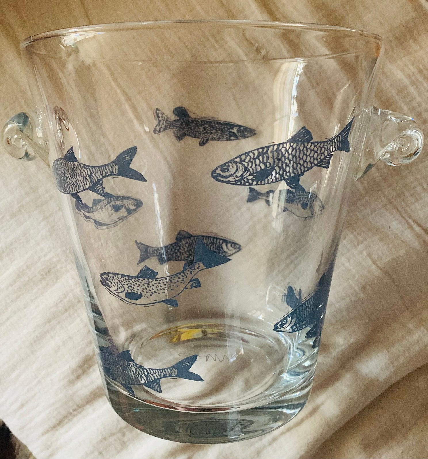 Hans Wap glazen wijnkoeler met vissen design, Ophalen of Verzenden