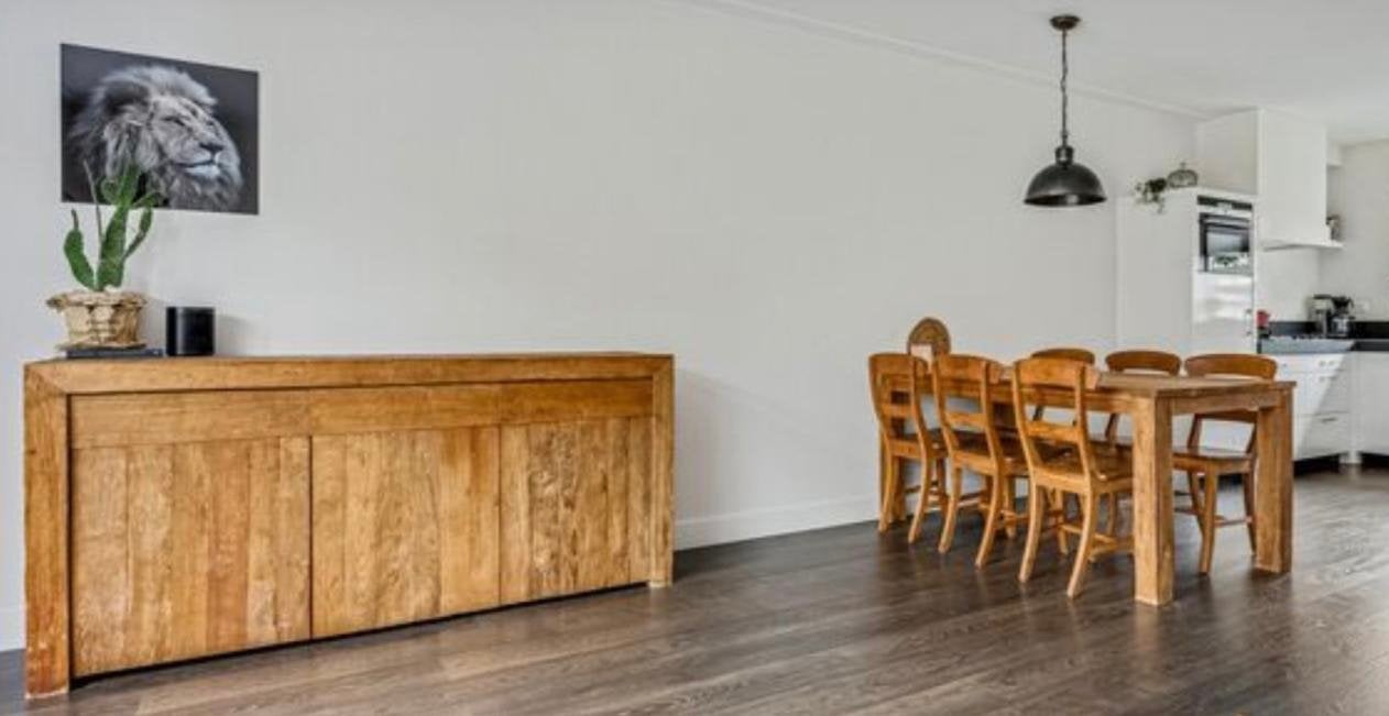 Eettafel met stoelen + dressior, Ophalen, Gebruikt, 200 cm of meer, 50 tot 100 cm