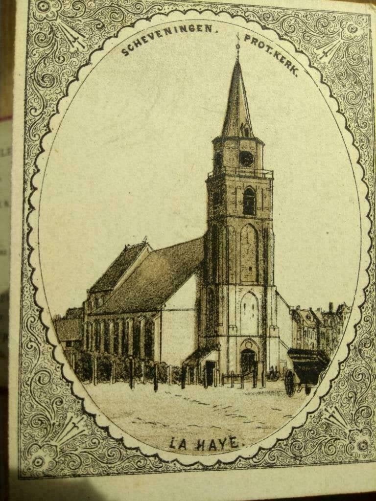 45 / Scheveningen/ Den Haag Protestantse kerk Litho 1875, Ophalen of Verzenden