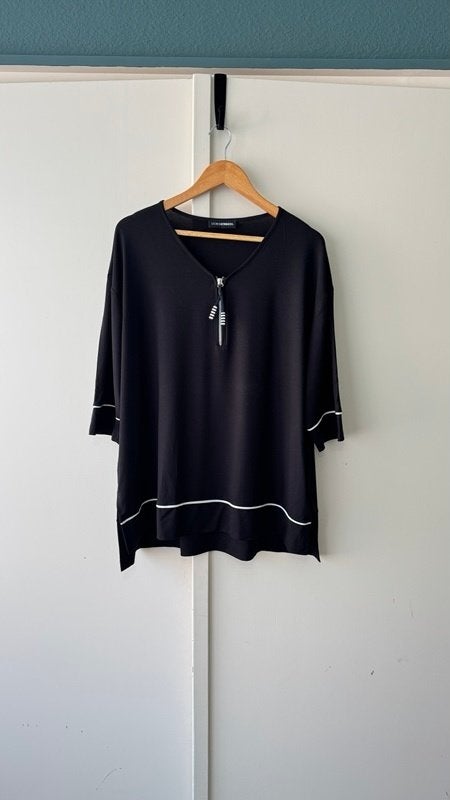 Doris Streich viscose lange tuniek top 48 zwart wit minimal, Ophalen of Verzenden, Zo goed als nieuw, Maat 46/48 (XL) of groter