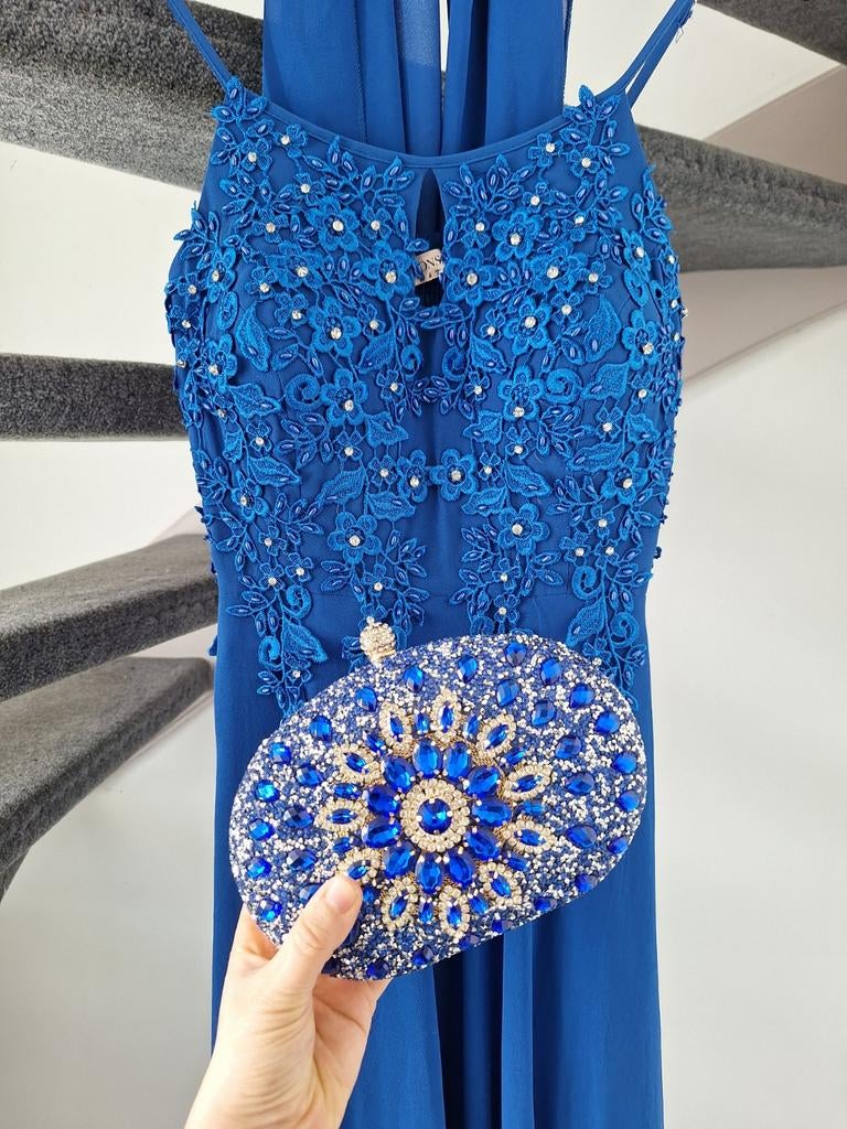 Prachtige jurk met tas - Maat L, Galajurk, MONSIM, Blauw, Maat 42/44 (L)