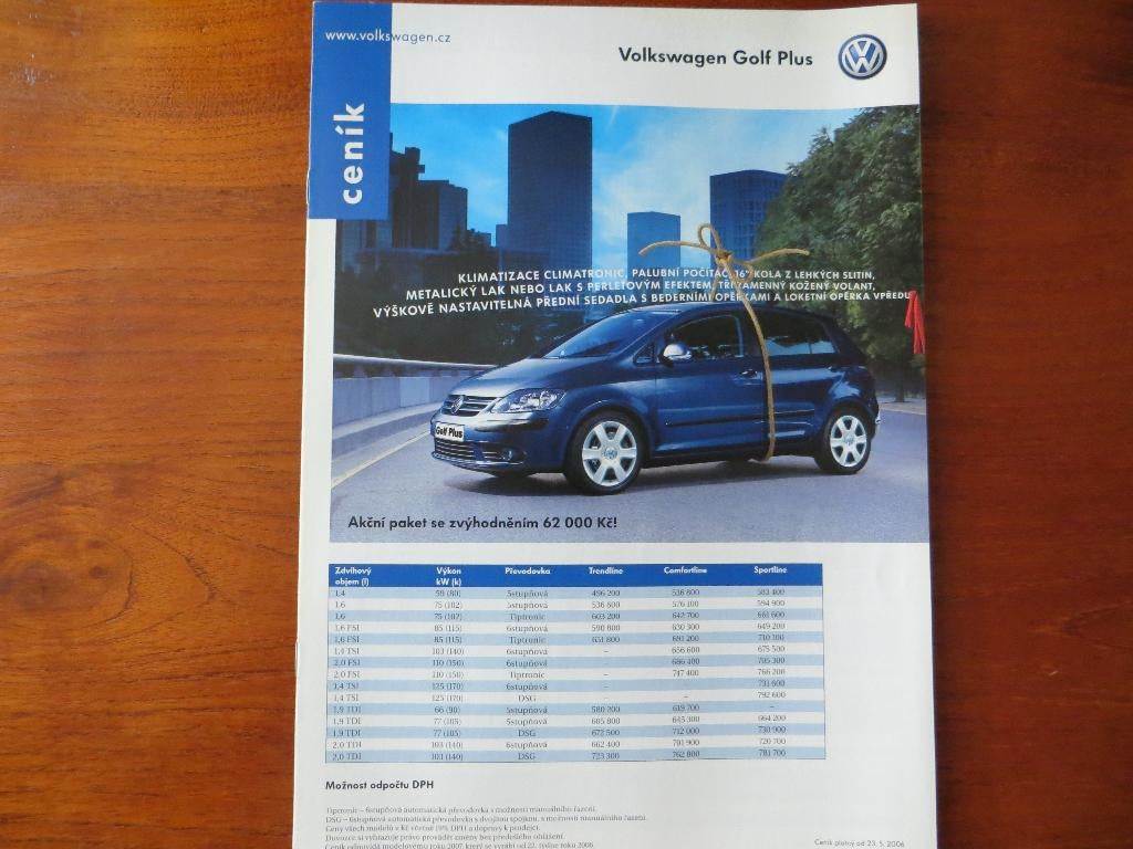 Volkswagen Golf Plus prijslijst (mei 2006), Boeken, Ophalen of Verzenden, Nieuw, Volkswagen