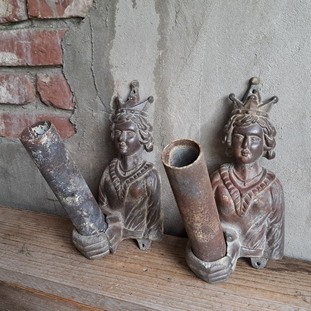 1x Gietijzeren vlaggenstokhouder 25x12cm 2-delig *Etage3*, Gebruikt, ., Ophalen of Verzenden, .