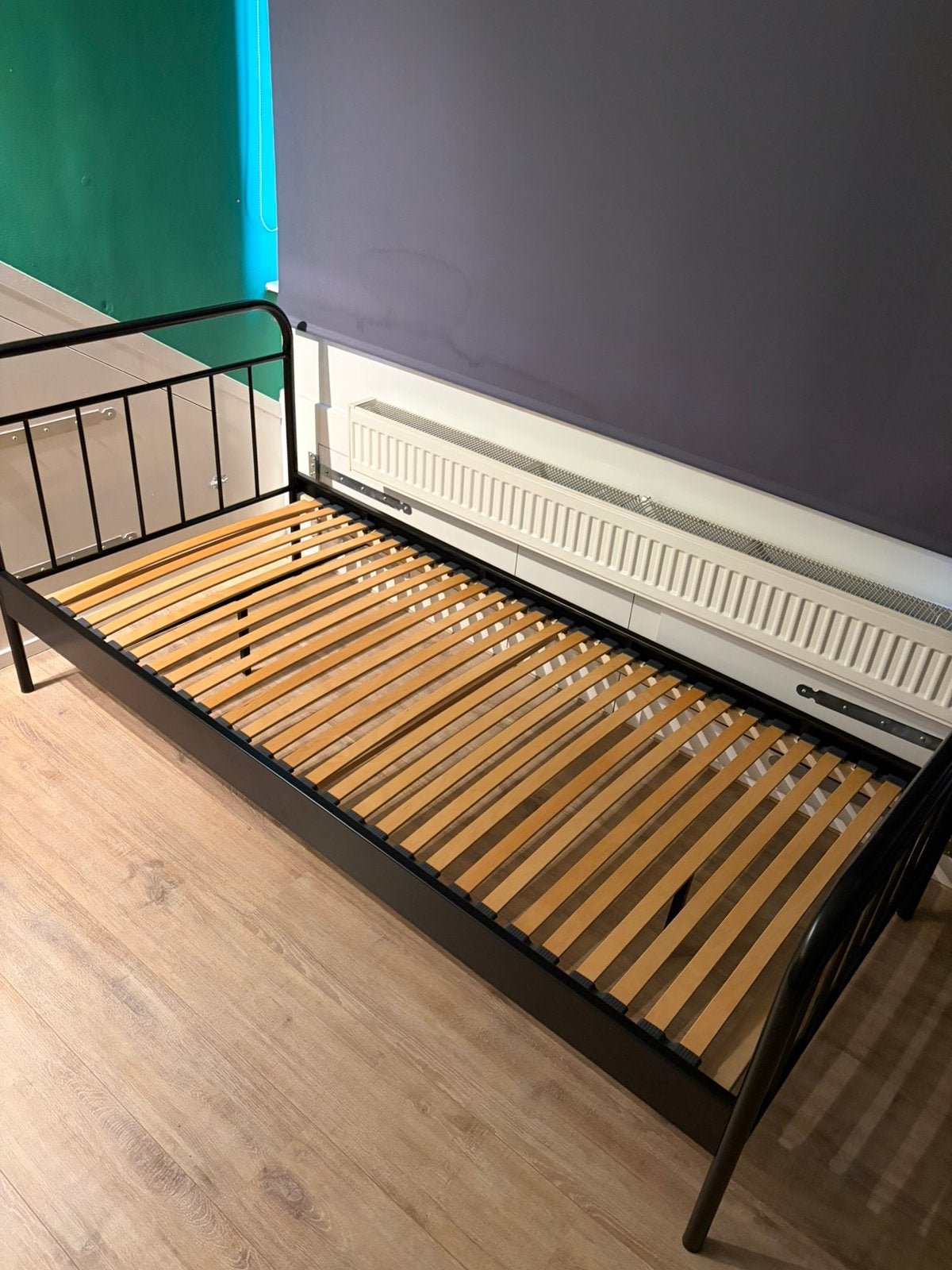 Zwart bed 90x200, Ophalen, 90 cm, Eenpersoons, Zwart