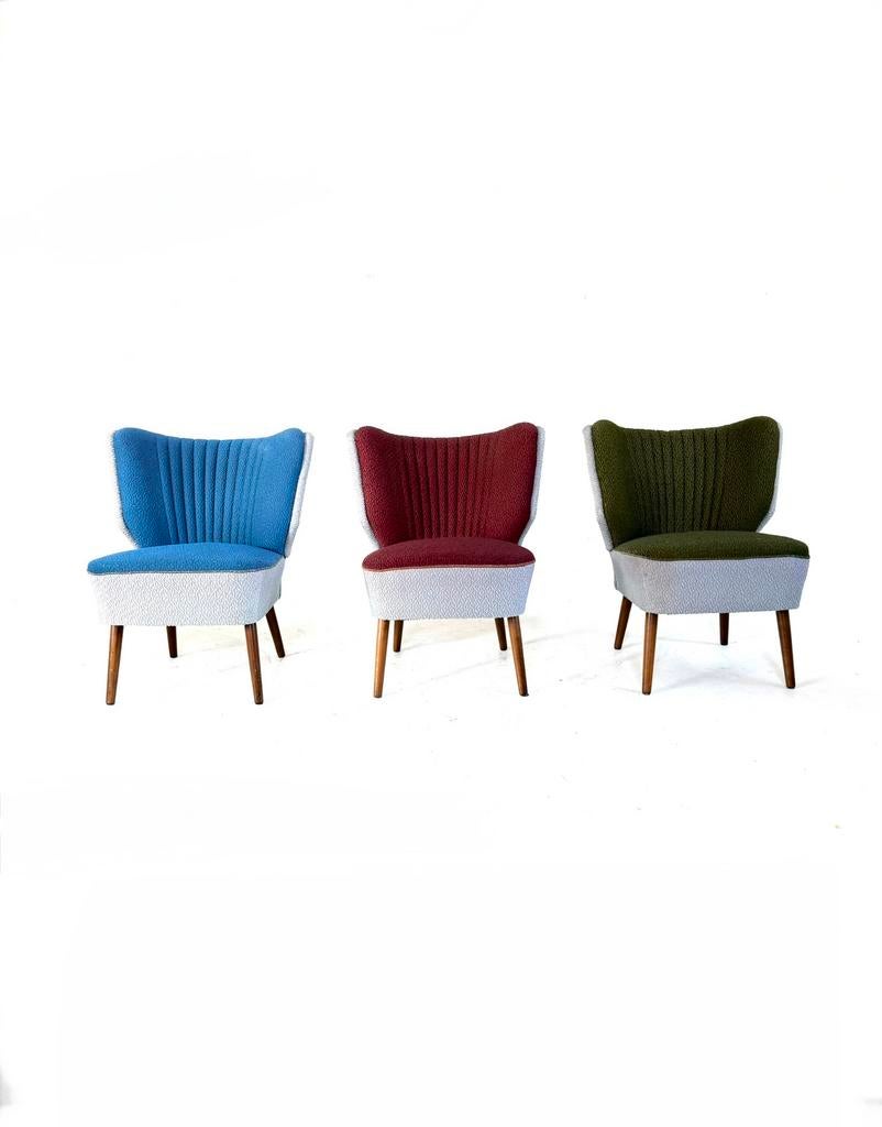 Set van 3 vintage cocktailfauteuils ‘60 (prijs per stuk), Vintage retro buisframe design rotan webbing papercord deens, Hout, Minder dan 75 cm