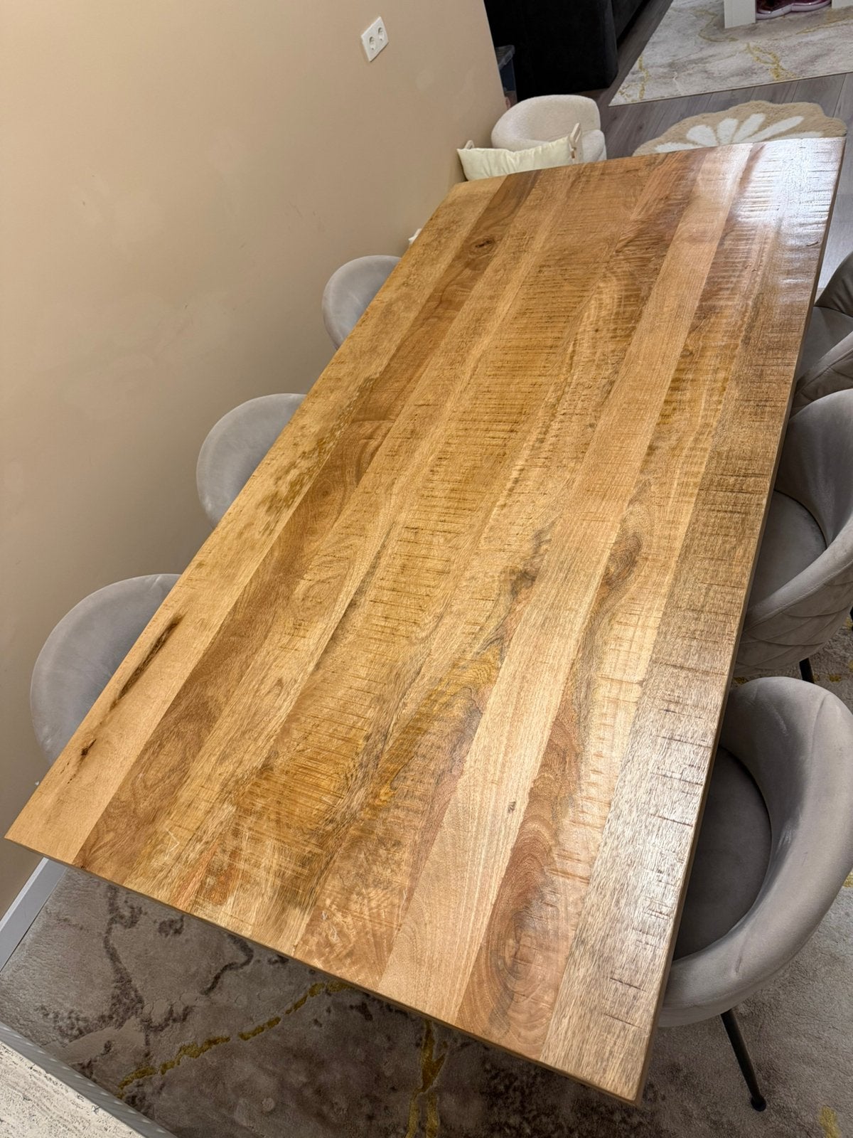 Massief mangohout eettafel te koop!, Ophalen, 200 cm of meer, 50 tot 100 cm, Zo goed als nieuw