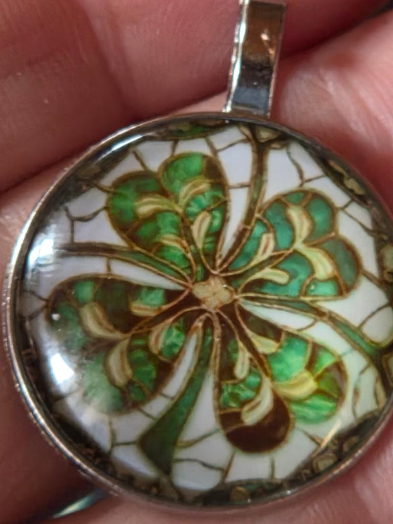 Vintage klavertje vier hanger, glas in lood stijl, Overige materialen, Gebruikt, Ophalen of Verzenden, Bloem of Plant