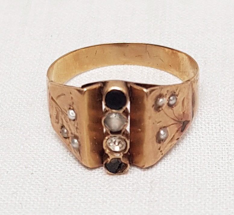 Goud ring zaadparels kralen glas antiek., Ophalen of Verzenden, Goud, Ring