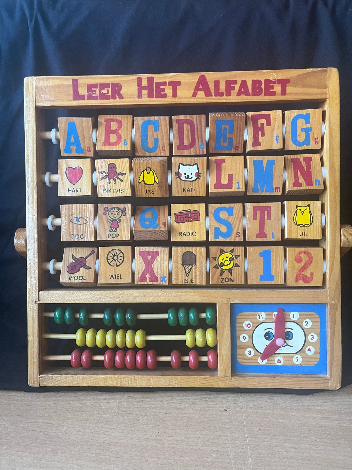 Houten Alfabet Telraam Klok Educatief Speelgoed, Ophalen of Verzenden, Gebruikt, Taal en Lezen