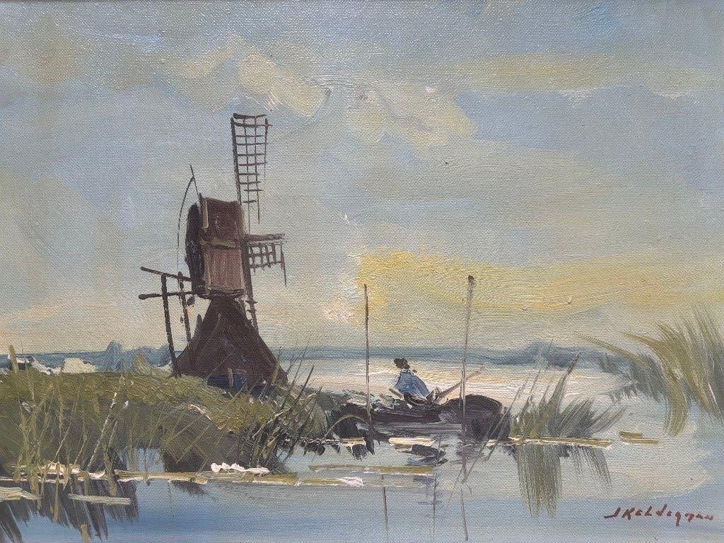 Jan Kelderman (1914-1990) - Zomeravond in de Wormer, Doek, Ophalen of Verzenden, Landschap, Olieverf
