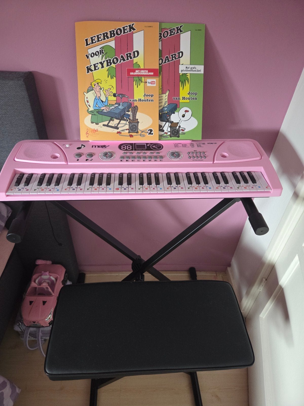 Roze Keyboard met standaard en bankje, Ophalen