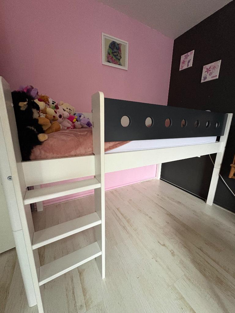 Flexa half hoogslaper wit/ antraciet, Kinderen en Baby's, Kinderkamer | Stapelbedden en Hoogslapers, Gebruikt, Hoogslaper, Ophalen
