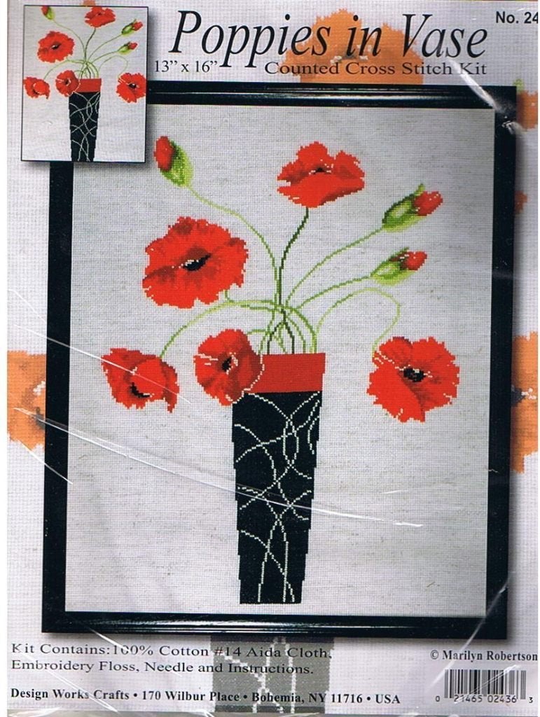 Cado DESIGNW. borduurpakket  POPPIES IN VASE , KLAPROZEN, Hobby en Vrije tijd, Ophalen of Verzenden, Nieuw, Handborduren, Borduurpakket