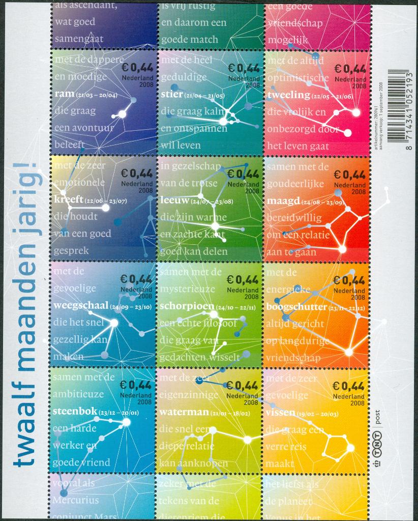 Ned NVPH 2581-2592 Twaalf maanden jarig, Sterrenbeelden 2008, Postzegels en Munten, Postzegels | Nederland, Ophalen of Verzenden