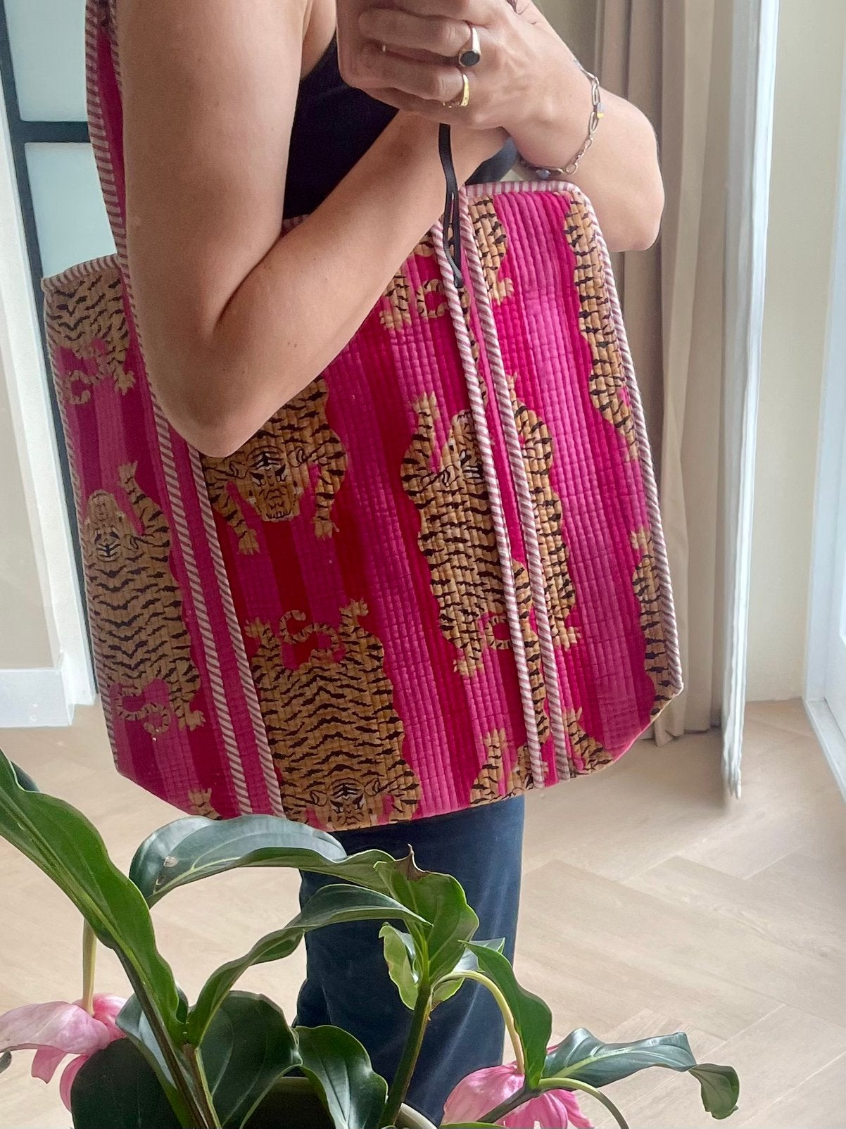 Indian shopping tote bag tijger zuurstok roze print boho tas, Ophalen of Verzenden, Nieuw, Roze, Shopper