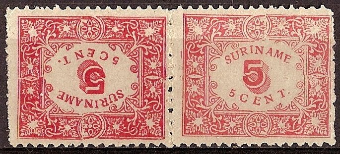 Suriname NVPH nr 59a ongebruikt Keerdruk Tete Beche 1909, Ophalen of Verzenden, Postfris