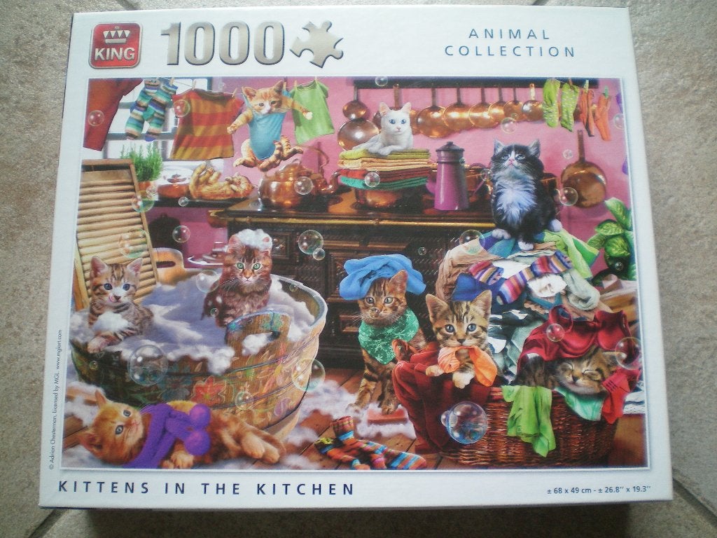 KING Puzzel 1000 stukjes. Kittens in the Kitchen., Ophalen of Verzenden, 500 t/m 1500 stukjes, Zo goed als nieuw, Legpuzzel